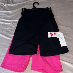 YOGALICIOUS LUX 2 PK Black and Pink High-Waist shorts NWT
